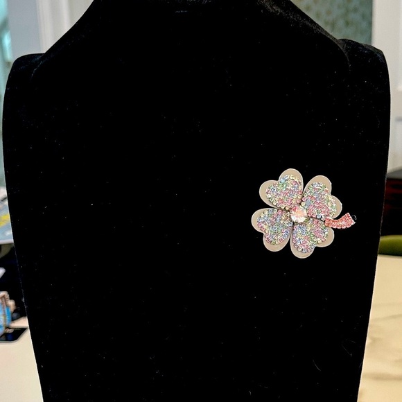 Rebekah Price Lucky Clover Silver and Multicolour Swarovski Crystal Brooch - Picture 2 of 13